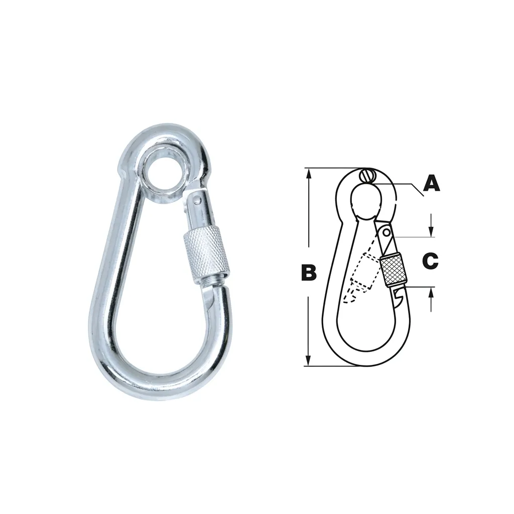 Mosquetão Inox Trava Dupla Roscada AISI 316